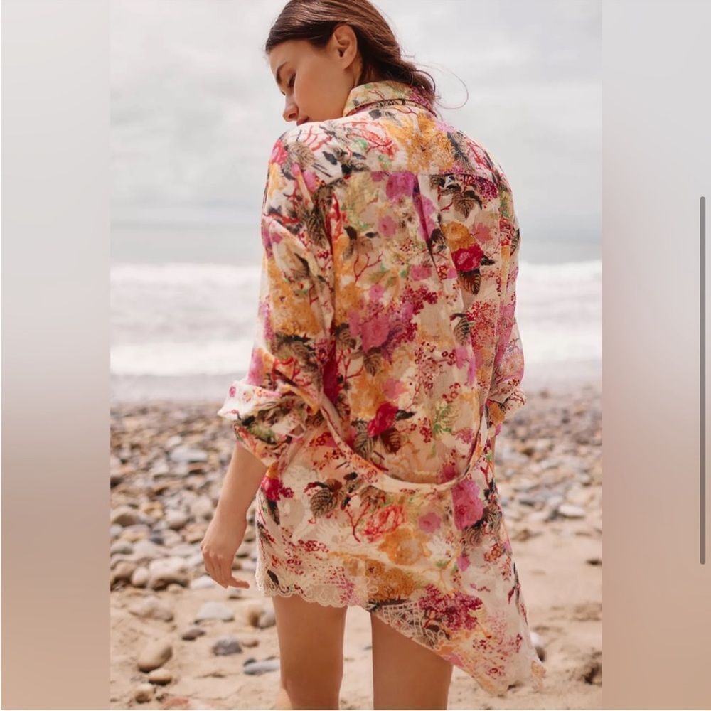 NEW Hemant & Nandita Eyelet Floral Shirt Dress Size Medium - Picture 3 of 14